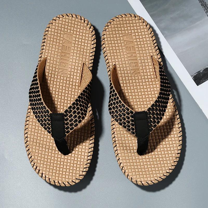 Fashion Men's flip flops summer new lightweight rubber woven slippers fashion casual outdoor sandals breathable anti slip beach shoes