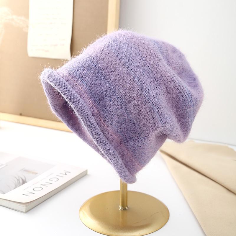 Knitted warm hat women's autumn and winter fashion gradual change color wool cover ear protection confinement hat cold