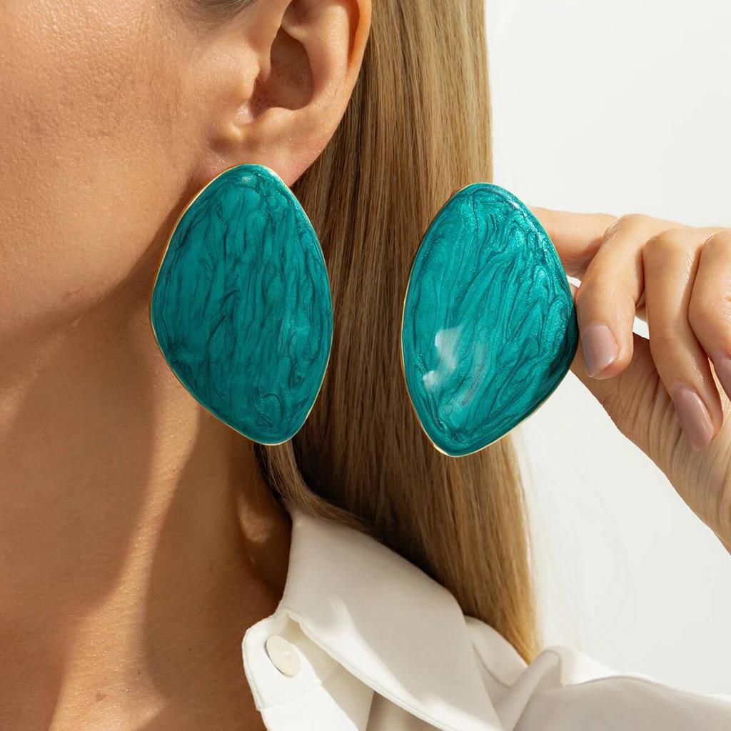 KunJoe 2026 New 6 Colors Trendy Geometric Large Stud Earrings Women Vintage Drip Oil Irregular Triangle Earrings Party Jewelry