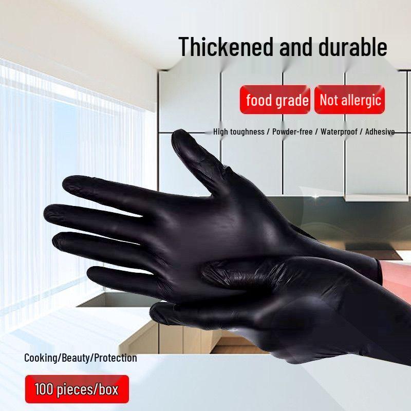 Guanti Monouso in Nitrile Nero per Alimenti - Senza Lattice, Anti-Scottatura, Ideali per Chef in Cucina e Ristorazione.