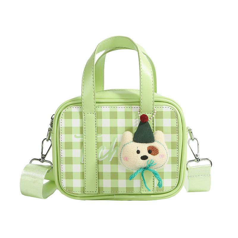 Splicing Colorful Doll Pendant Kids Pu Handbag Cartoon Casual Shoulder Bag