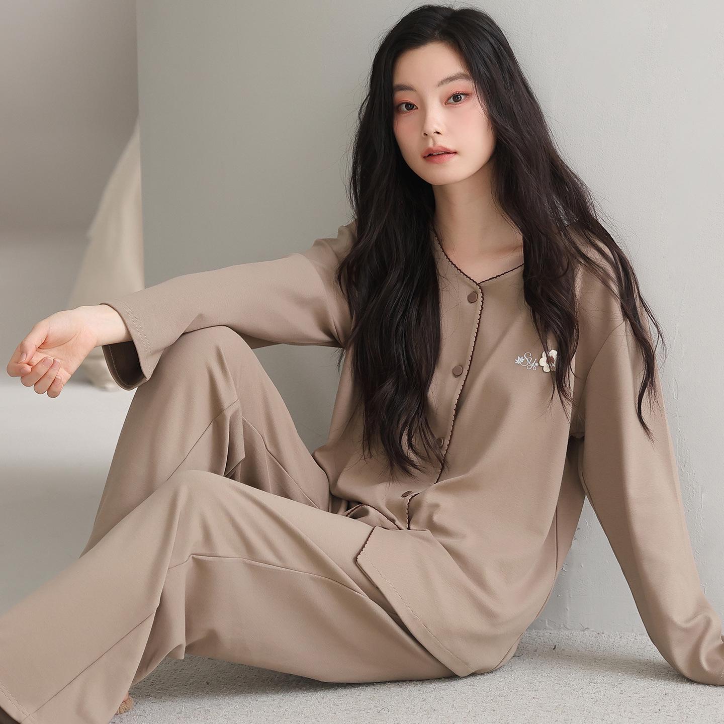 

Пижама женская из чистого хлопка: Кардиган прохладный весна/осень 2025, длинный рукав, большой размер, для ношения в помещении/на улице M