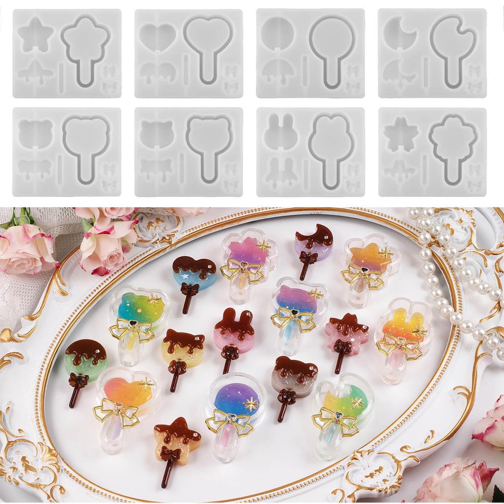 Cute Lollipop Quicksand Mold Handmade Pendant Silicone Mold Resin Casting Mold for DIY Keychain Jewelry Non-stick