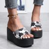 Sequin Slippers Women's 2024 Bling Wedge Platform Slippers Summer Beach Casual Slides Woman Shoes Plus Size 43 Open Toe Footwear