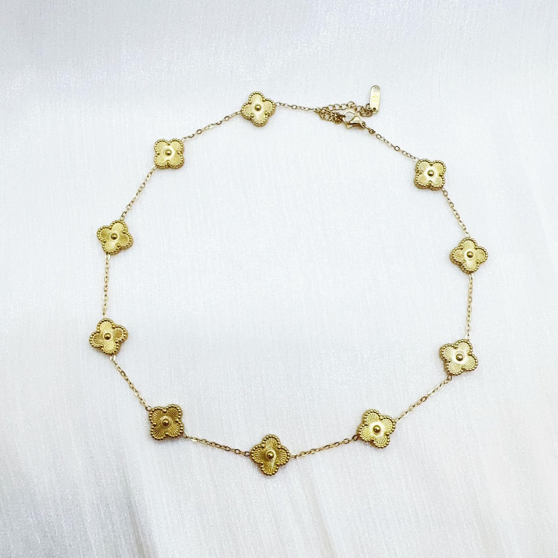 

Двустороннее ожерелье из титановой стали с десятью цветами и четырьмя листами клевера для женщин, не теряющих цветового темперамента, цепочка на ключицу, ювелирные изделия