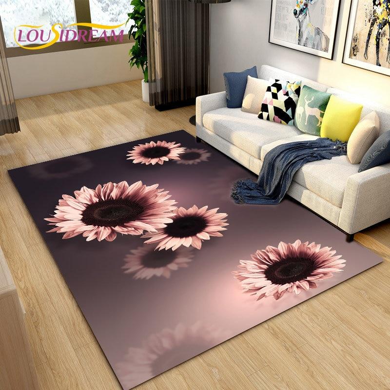 3D Daisy Flower Pattern Area Rug,Carpet Rug for Living Room Bedroom Sofa Doormat Kitchen Decoration,Kids Play Non-slip Floor Mat