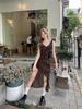French beautiful lotus leaf edge suspender dress women's summer temperament irregular seaside vacation waist a word skirt