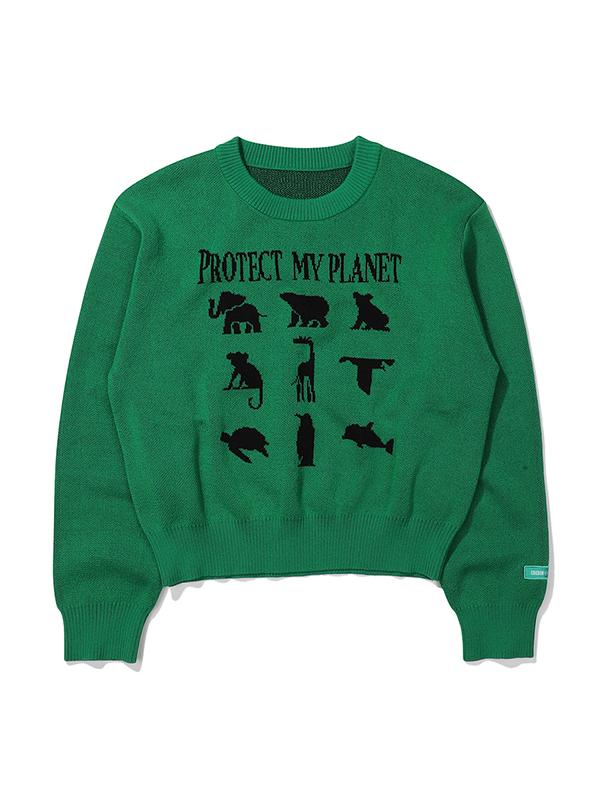 BBC EARTH Slogan Animal Sweater_Dark Green