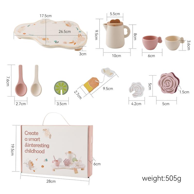 Montessori Wooden Coffee Afternoon Tea Set Toy Kid Simulation Kitchen BPA Free Silicone Teapot Teacup Early Educational Toy Gift