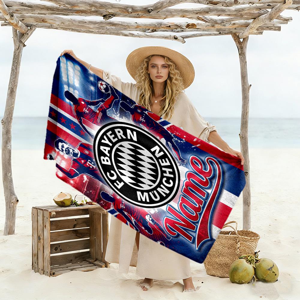 Bayern Munich Soccer Poster Customizable Name Beach Towel Soft Durable Quick-Dry Suitable for Swimming Gym Camping Yoga Vacation