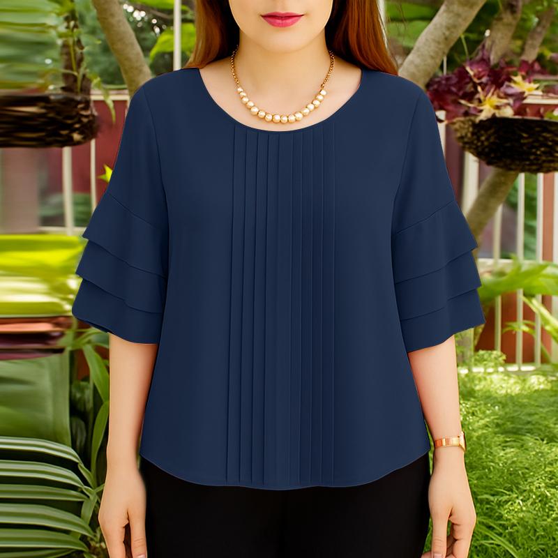 

ZANZEA Женская повседневная блузка с круглым вырезом и рукавом 3/4 M