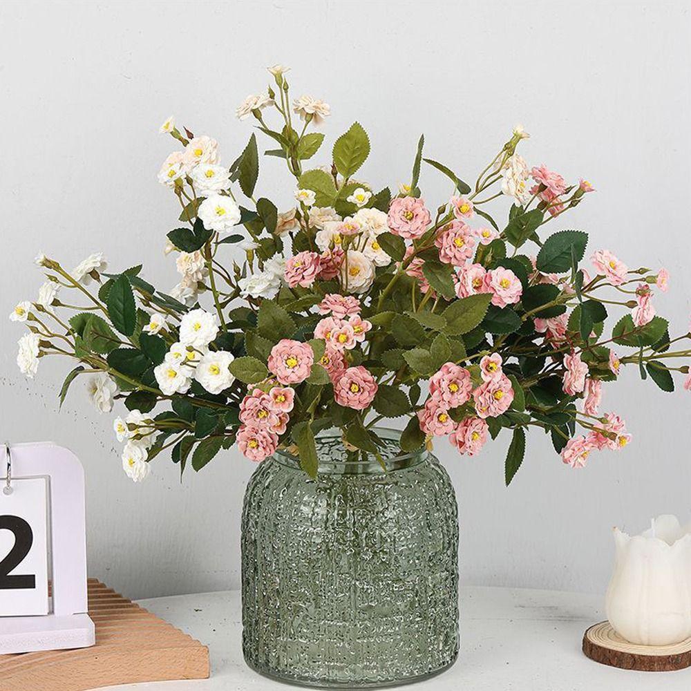 3PCS/Bunch Multicolor Rose Artificial Flower Silk Petal Floral Arrangement Simulation Rose Flower Green Leaves DIY Faux Flower