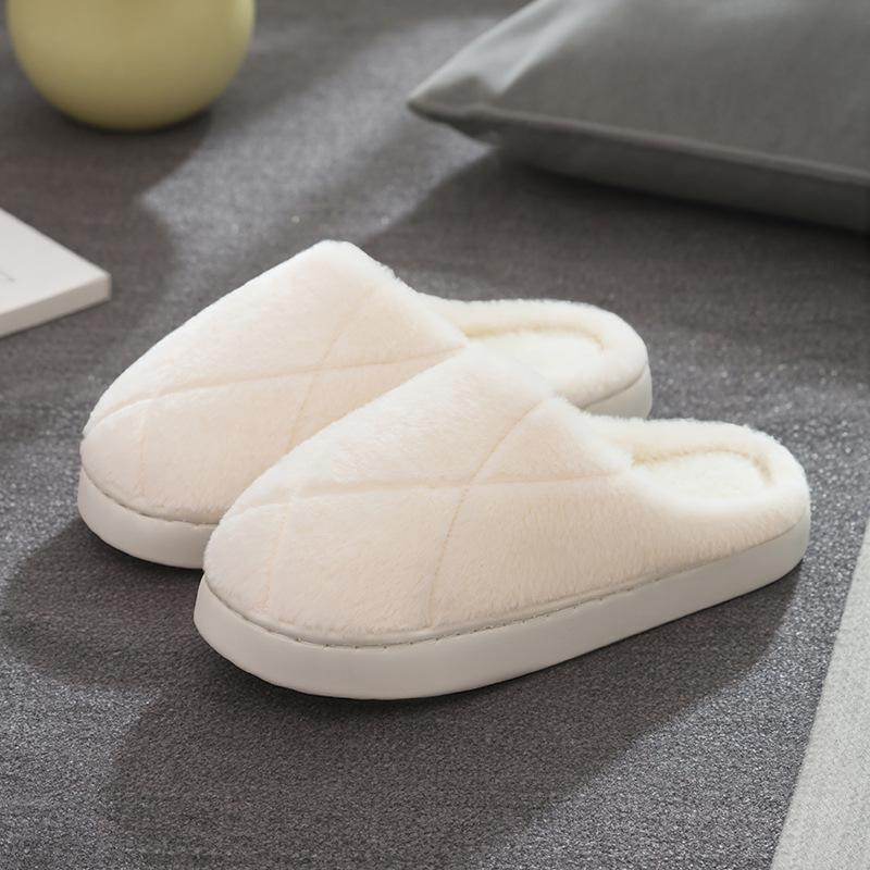 New Cross Plush Cotton Slippers Women's Autumn and Winter Non-slip Indoor Home Thick Bottom Warm Cotton Drag Men's