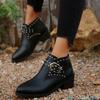 Women's Studded Buckle Ankle Boots Trendy Casual Martin Boots