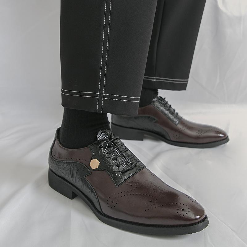 Fashion Trendy Fashionable Men Formal Leather Shoes Brown Lace-up Business Office Brand Leather Shoes Wedding Banquet Shoes Sizes 38-46