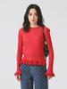 Ray Beams RIB Frill Hem Long Sleeve Knit Size Women's Sweater, Red/Free