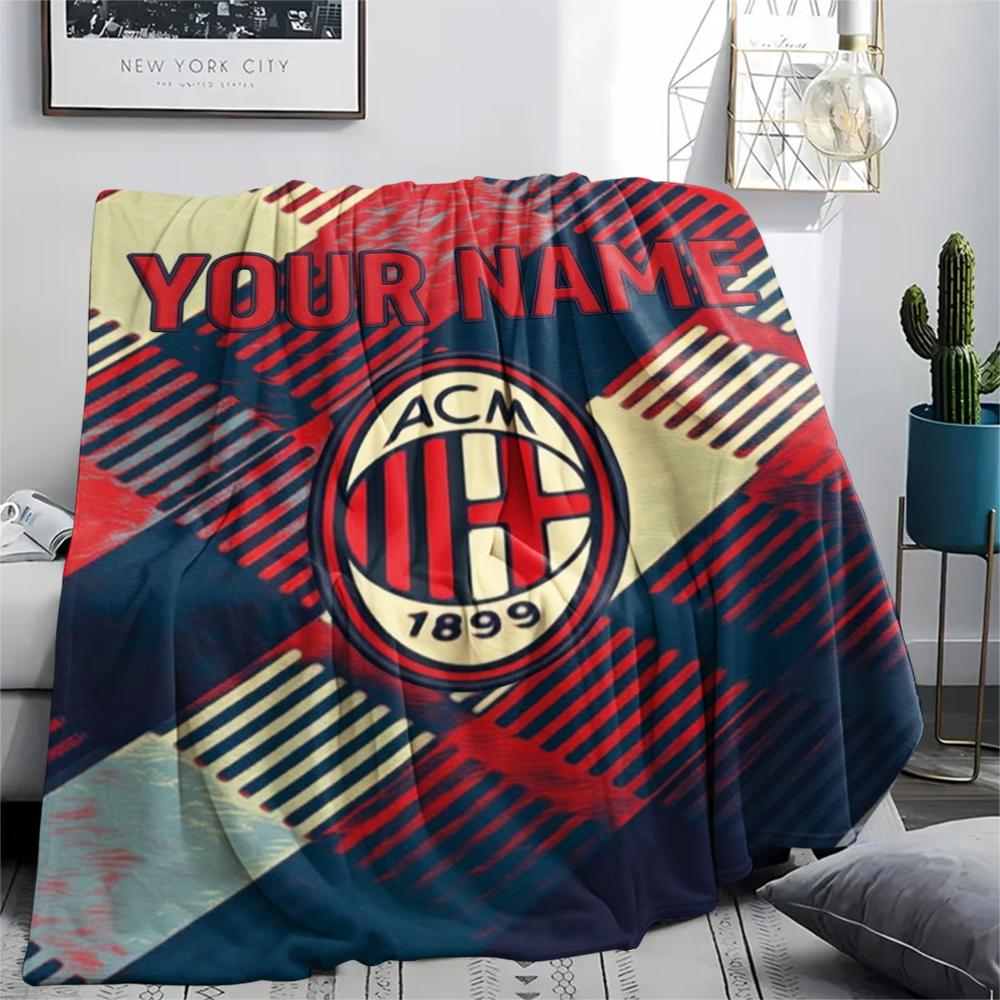 1PC Custom Name Ac Milan Patterned Flannel Blanket Suitable For All Seasons for Home Decor Warmth and Comfort Gifts Holiday Present