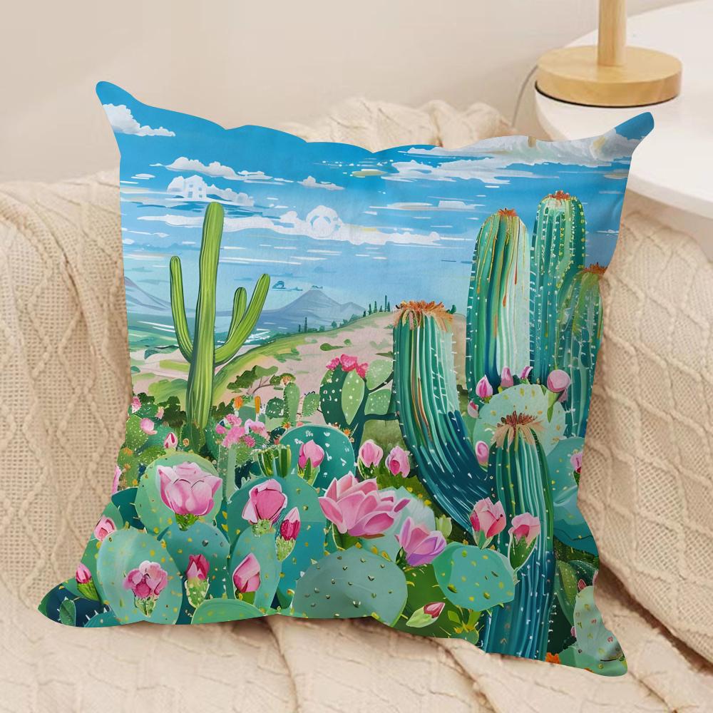 Cactus Cushion Cover Pillowcase Ultra Soft Skin Friendly Fabric Cloud Like Comfort & Concealed Zipper