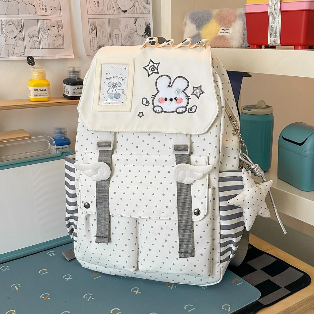 Schoolbag Design Sense Embroidery Bunny Large Capacity Student Commuter Versatile Polka Dot Girl Going Out Lightweight Backpack