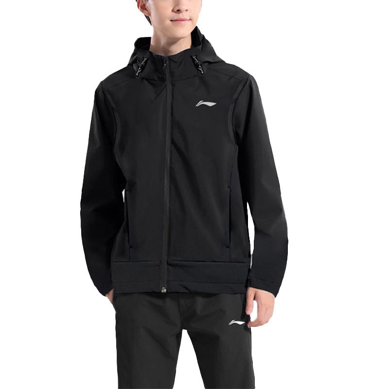 Li Ning Fleece Lined Thick Hooded Warm Jacket Men Jackets Black AFDUA71-1
