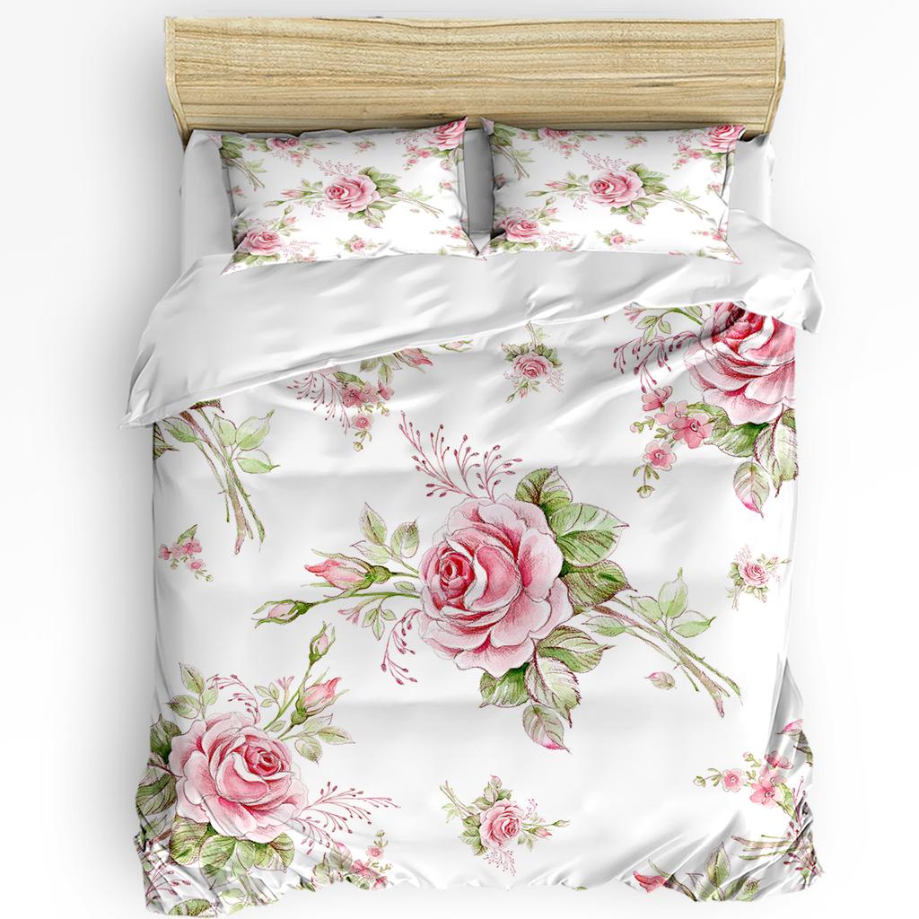 3-teiliges Bettwäscheset Vinatge Rote Rose Blume Heimtextil Bettbezug Kissenbezug Junge Kind Teenager Mädchen Bettwäschebezüge Set