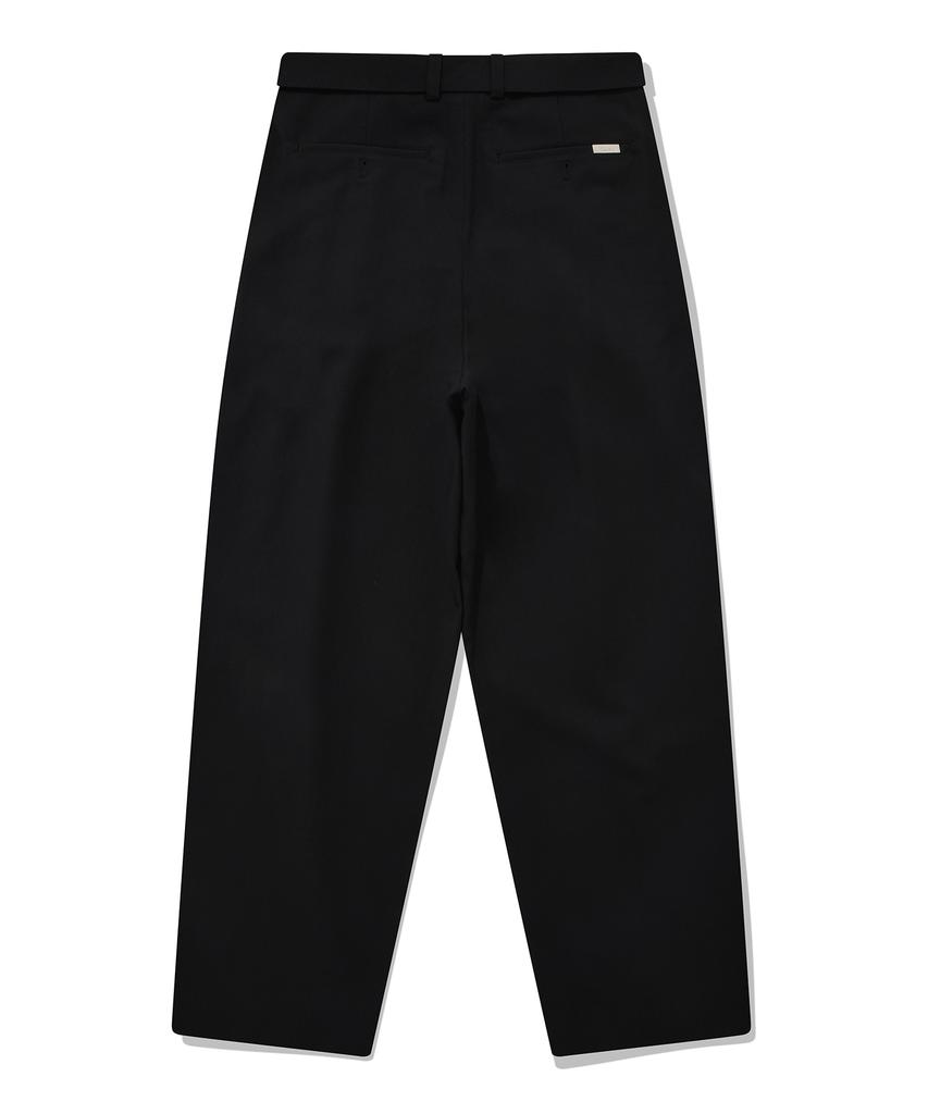 FALLETT Belted Double-Pleated Wool Slacks Black