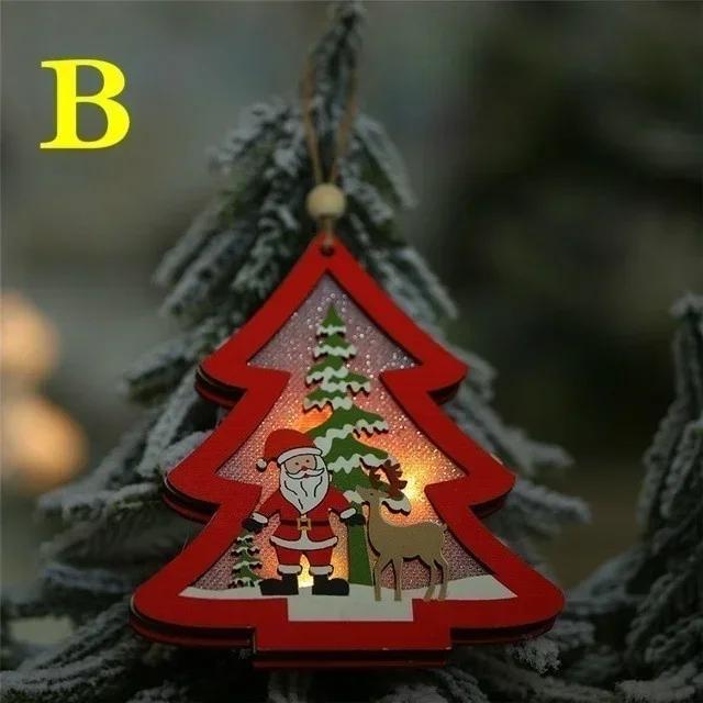 Christmas LED Light Tree Star Car Wooden Pendants Ornaments Xmas DIY Wood Crafts Kids Gift Festival Party Supplies