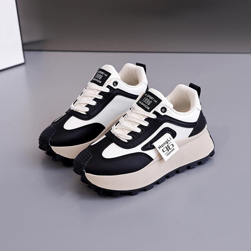 Spring platform versatile dad shoes women's fashion simple height increase casual single shoes niche Harajuku small white board shoes
