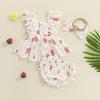 Newborn Baby Girl Summer Outfits Strawberry/Cherry/Lemon Print Fly Sleeve Tops Elastic Waist Shorts Headband 3Pcs Clothes Sets