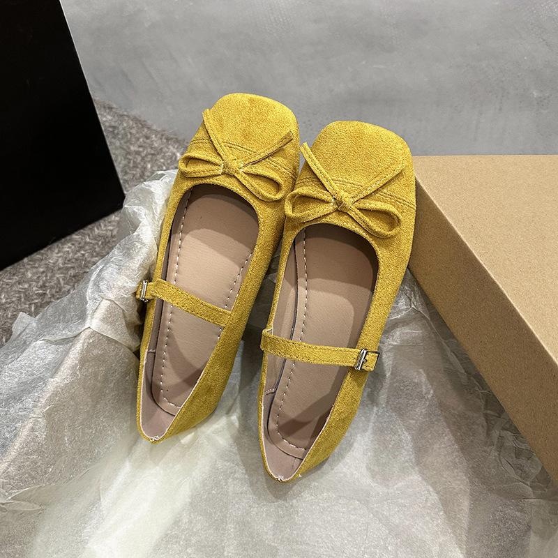 Женские туфли-балетки с французским бантом Мэри Джейн на плоской подошве новинка весны и лета 2025 года мягкая подошва с юбкой с открытым вырезом 40 жёлтый 2390₽