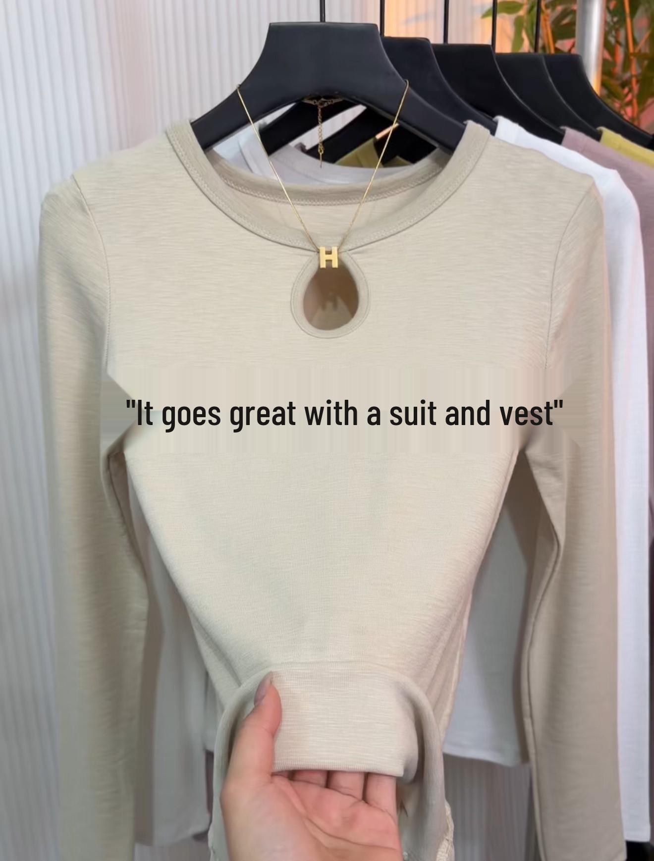 

2026 Spring Women s Round Neck Hollow-Out Long Sleeve T-shirt: Stylish, Simple, Versatile, Slimming XL (130-150 lbs) абрикосовий