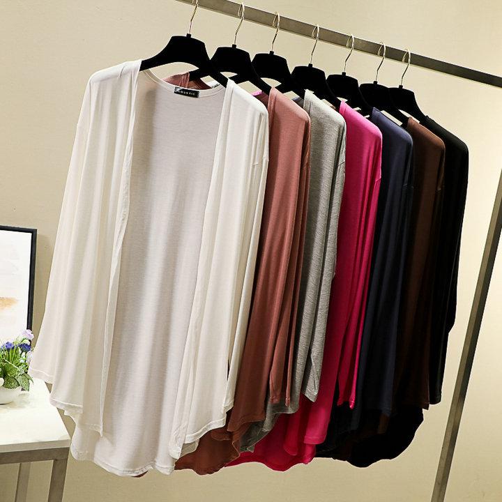 Women's Plus Size Mid-Length Cardigan: Spring/Summer Korean Style Shawl-Coat in Lightweight, Solid Colors