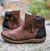 New short boots autumn and winter retro double zipper leather splicing flat bottom round head large size Martin boots