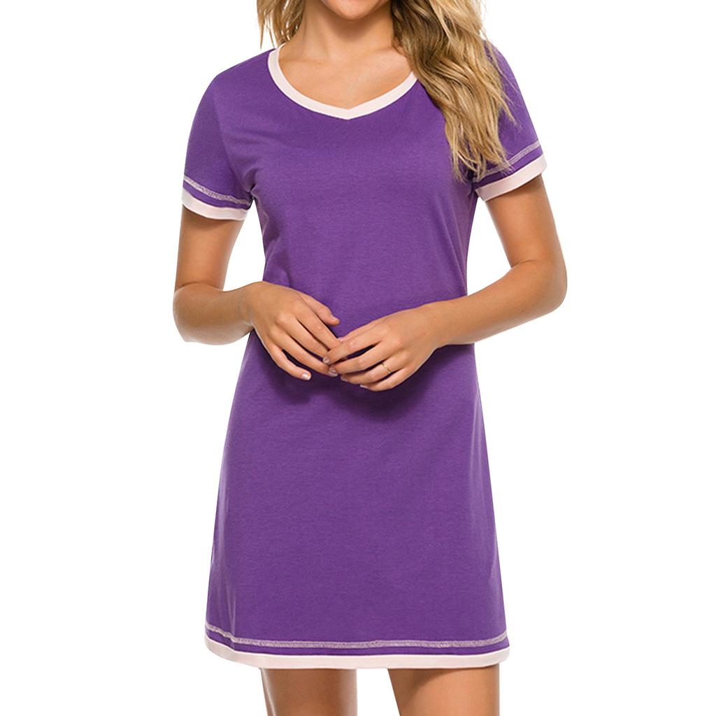 Damen Rundhalsausschnitt Lockere Colorblock-Ärmel Hals Lässige Kurzarmkleider