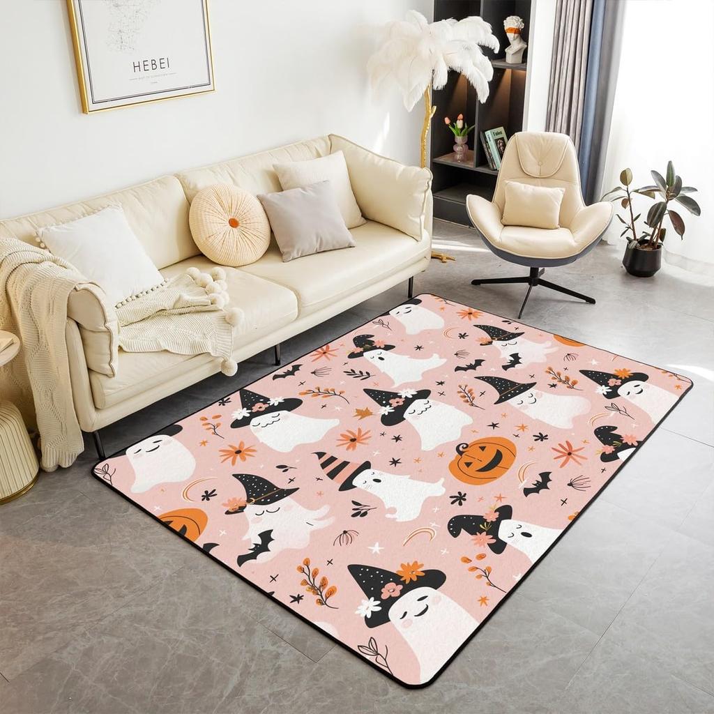 Black Crow Living Room Rugs Halloween Decoration Decorative Carpet for Kids Teens Adult Sugar Skull Skeleton Bones Area Rug