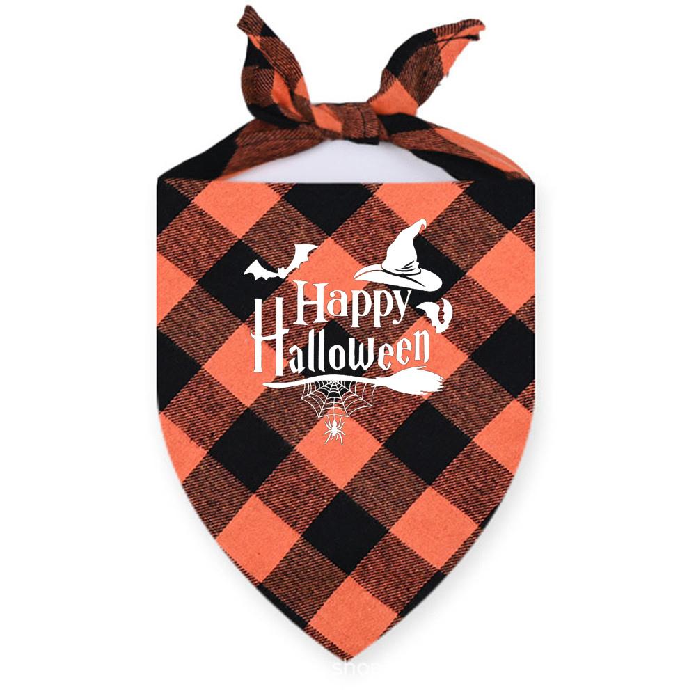Happy Halloween Dog Bandanas Classic Plaid Fall Holiday Pet Bandanas Scarf Triangle Bibs Kerchief Gift Decoration for Dog Cat