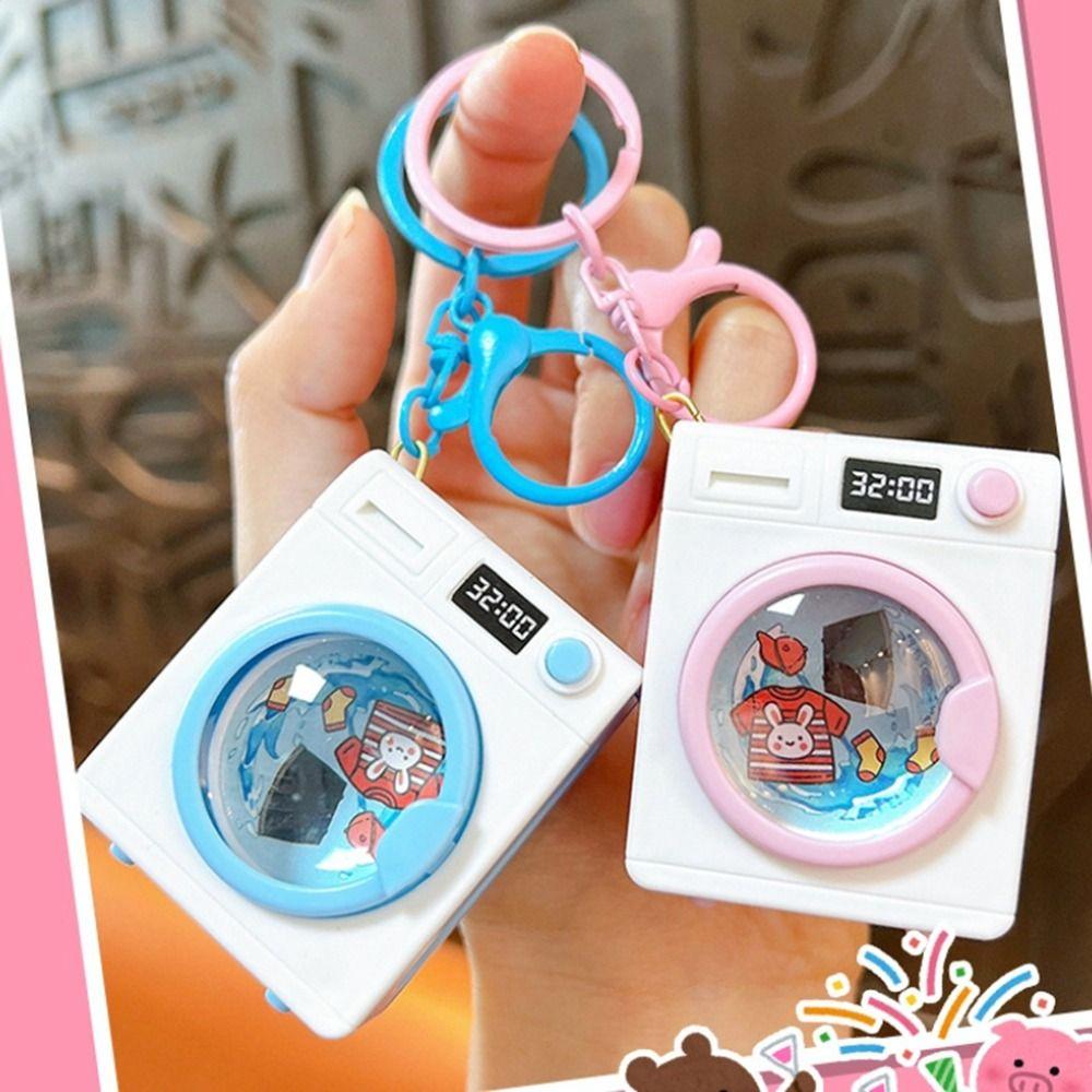 Sound Washing Machine Keychain Funny LED Light Up Keyring Cute Cartoon Bag Pendant Schoolbag