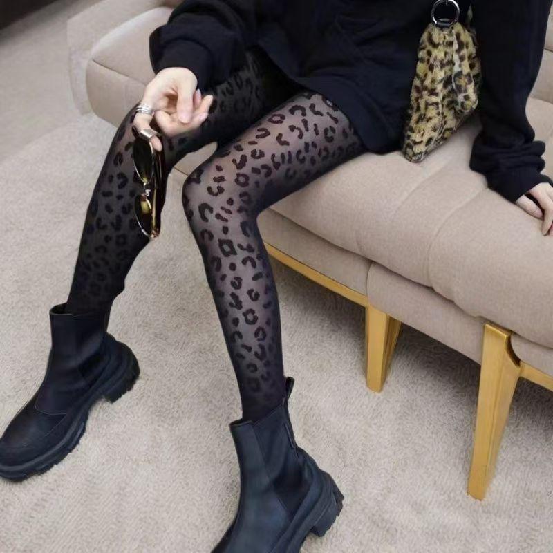 Black Leopard Print Sexy Retro Jacquard Pantyhose High Stockings Extra Long Leg Warmers For Women One Size
