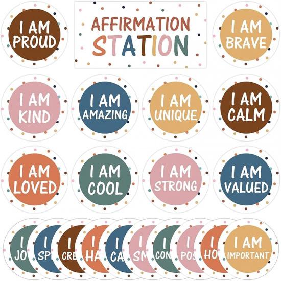 COCHIE Affirmation Station Bulletin Board Decor Set, pirational Motivational Back to School Decorations, Positive Accent Cutouts Classroom Door Wall BOHO A