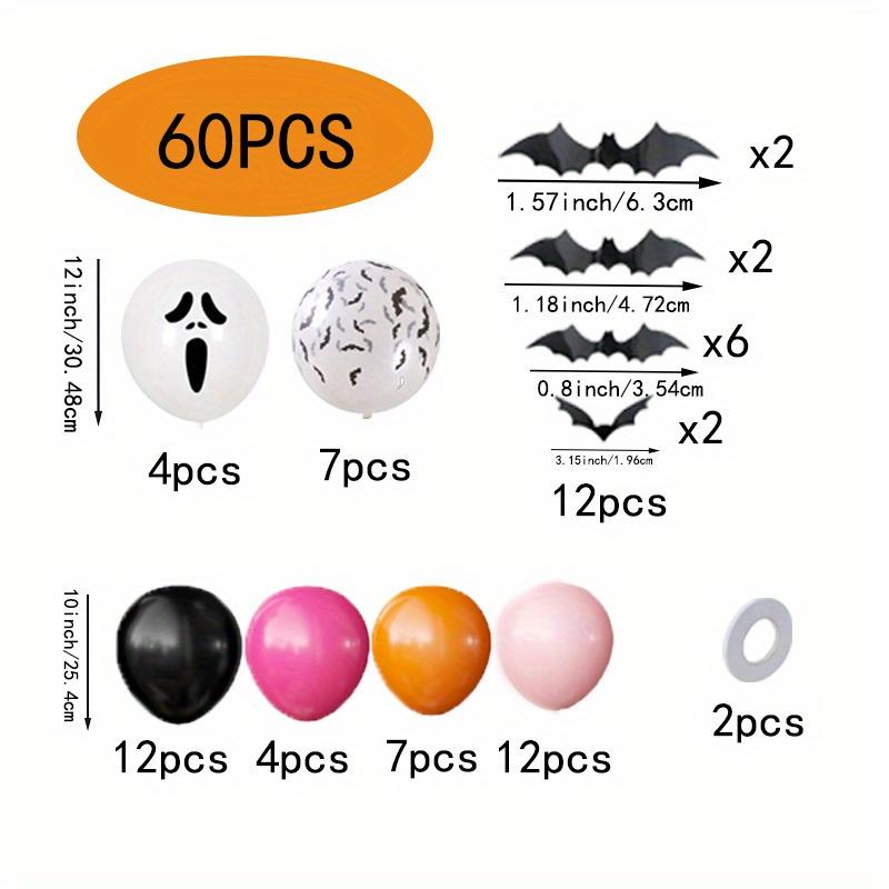 60PCS Halloween Party Decorations Balloons Set Black Pink Rose Red Balloons Ghost Bat Print Balloon with Bats for Halloween