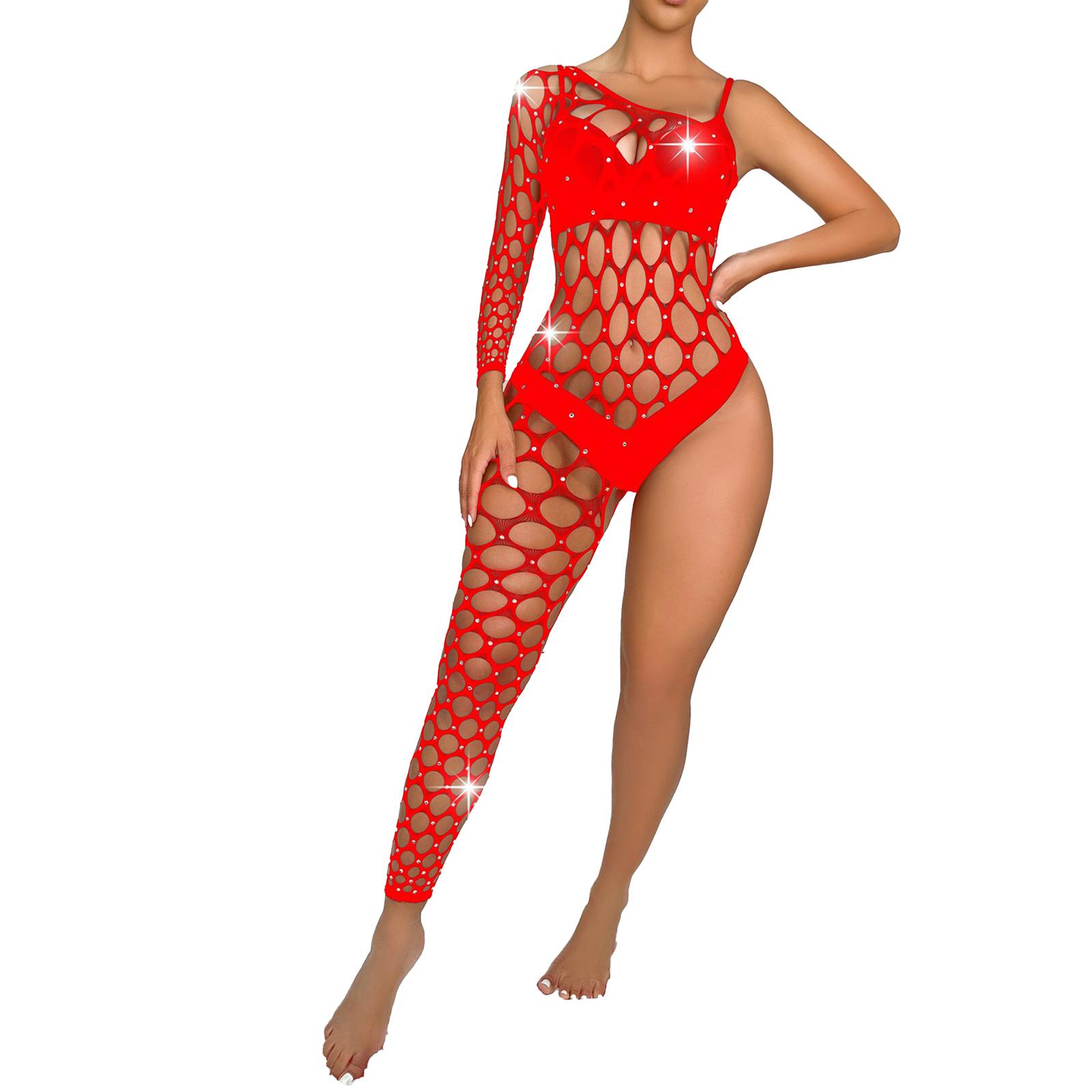 

Женский комбинезон со стразами и вырезом, боди с одним рукавом, сверкающее цельное нижнее белье, пижамы ко Дню святого Валентина