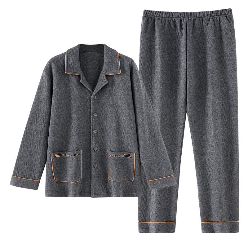 Herren Pyjama Frühling und Herbst Verdickt Reine Baumwolle Langärmlig Loungewear Herbst und Winter Dünn Winter Gepolstert Luftbaumwolle Zwischenschicht
