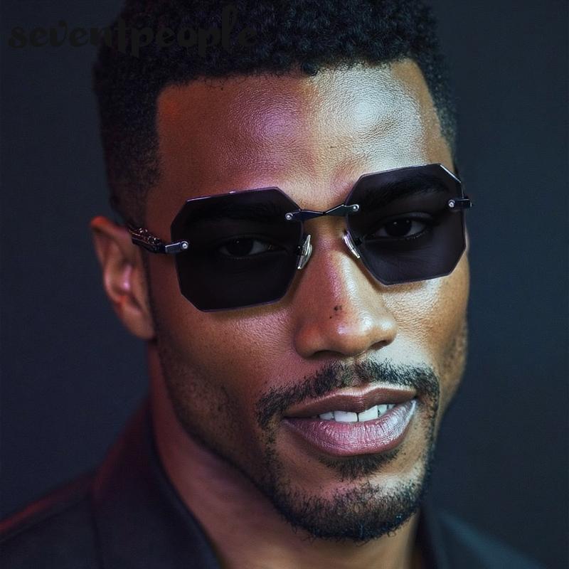 Steampunk Rektangulära Solglasögon Utan Bågar Män Lyxmärke Klassisk Punk Utomhus Solglasögon Vintage Båglösa Nyanser För Män