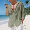 Podzimní volná lněná košile pánská s dlouhým rukávem trendy plážový ležérní kardigan s kapucí