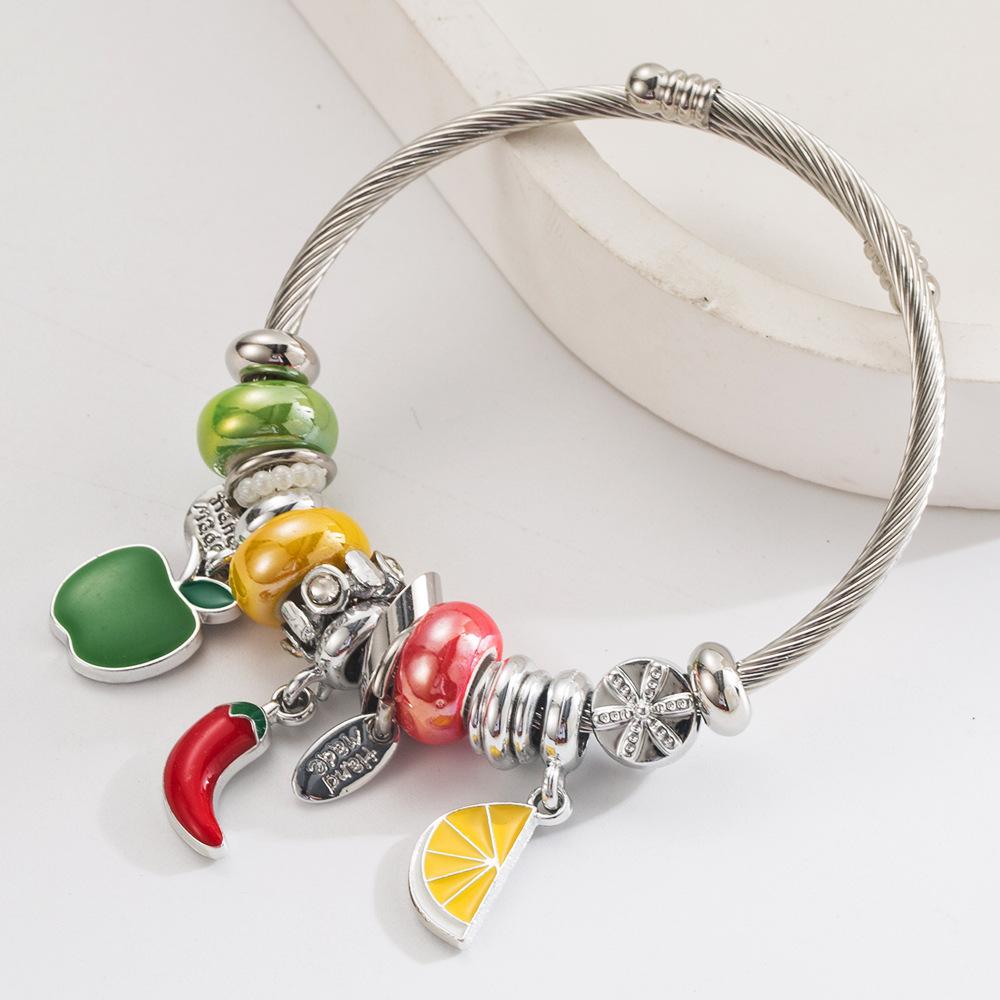Fruit Series Bracelet Apple Lemon Orange Pendant Adjustable Wristband
