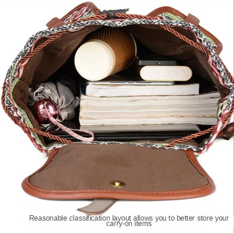 2024 Women Canvas Vintage Backpack Ethnic Knitted Backpacks Backpacks Printed Travel Backpack Schoolbag