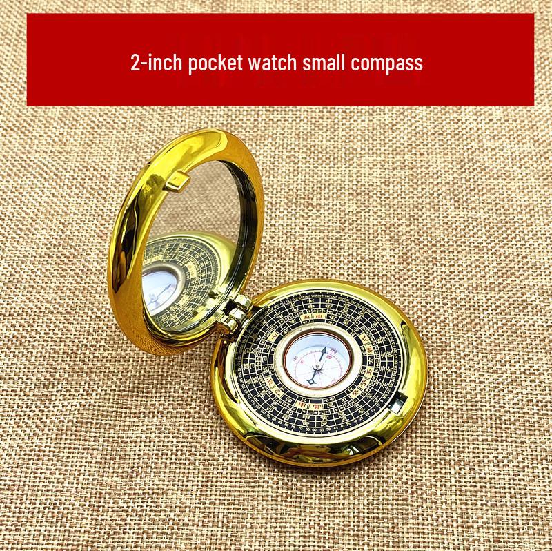 High-Precision 2-Inch Copper Compass Pocket Watch with Feng Shui Plate and Silk Flower Design