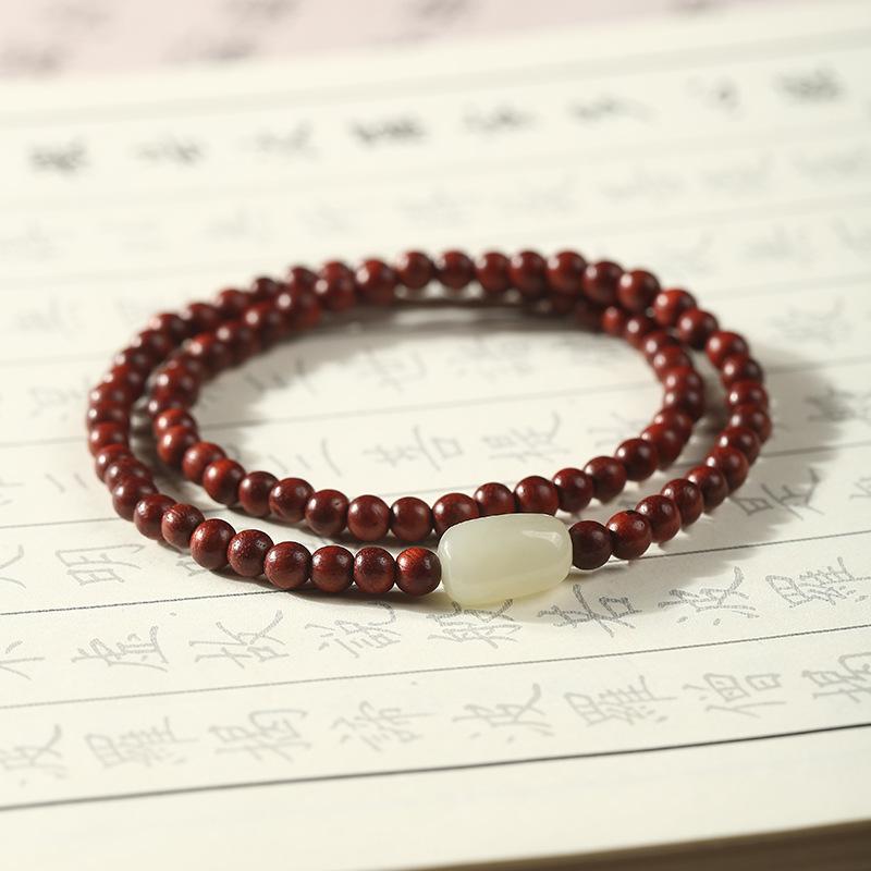 

Натуральный лобулярный красный сандал Хэтяньский нефрит бусины двухслойный браслет ретро простой литературный нишевый дизайн персонализированные украшения женские