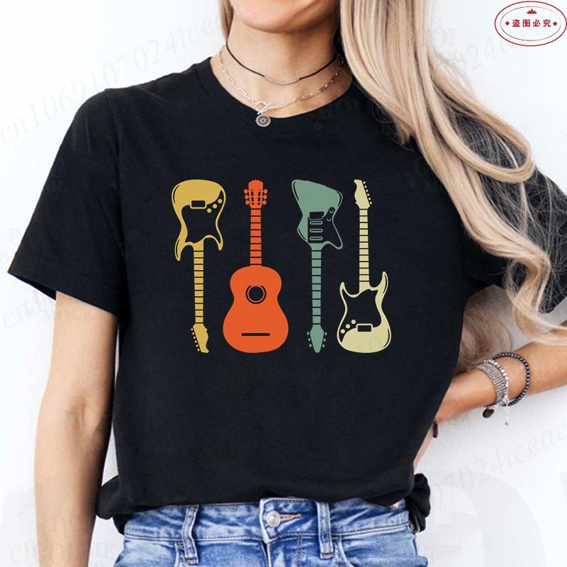Aesthetic T-shirt Women Clothing Fashion Guitar Graphic Y2k Tops Harajuku Comfortable O Neck Short Sleeve Female Tees Shirt