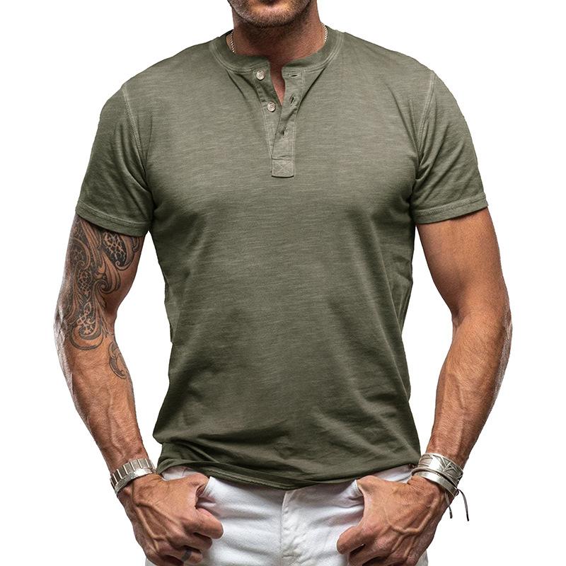 

Summer New Men s Solid Colour Short-sleeved Henley Shirt T-shirt Fashionable Versatile Tops XXL